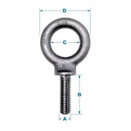 Eye Bolt With Shoulder, 3/8-16, 3/4 In Shank, 1 In ID, Carbon Steel